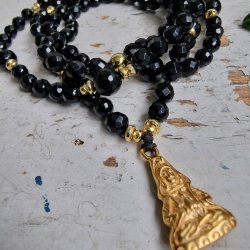 Black agate golden guanyin luksus boheme mala