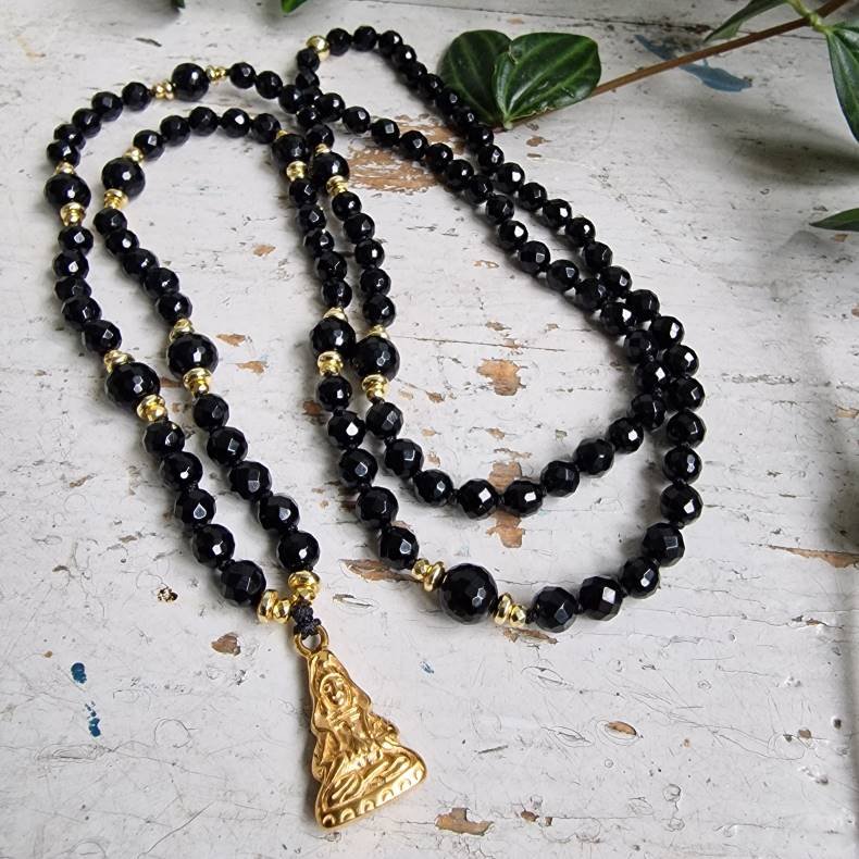 Black agate golden guanyin luksus boheme mala