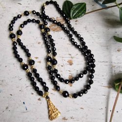Black agate golden guanyin luksus boheme mala