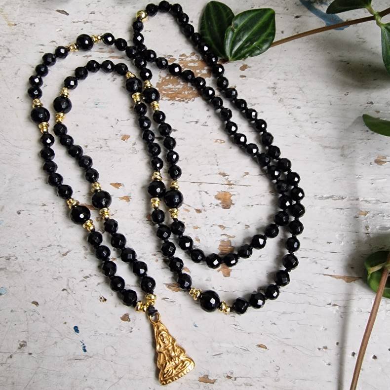 Black agate golden guanyin luksus boheme mala