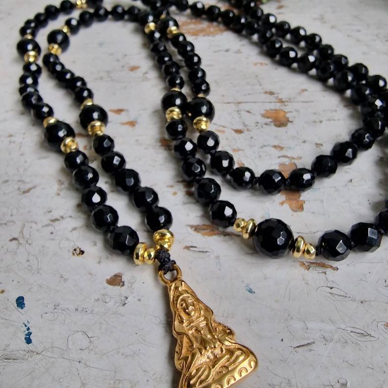 Black agate golden guanyin luksus boheme mala