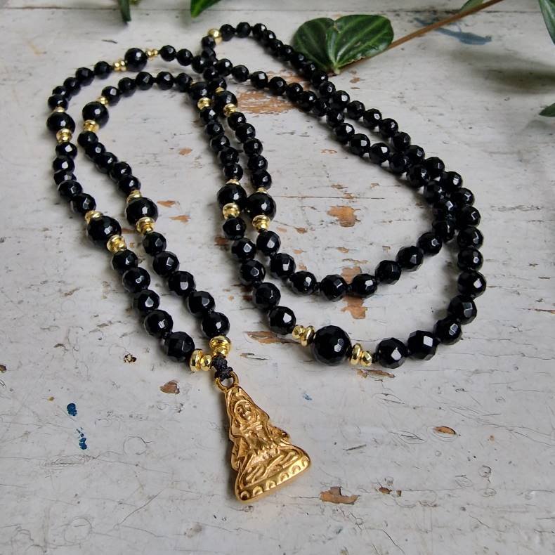 Black agate golden guanyin luksus boheme mala