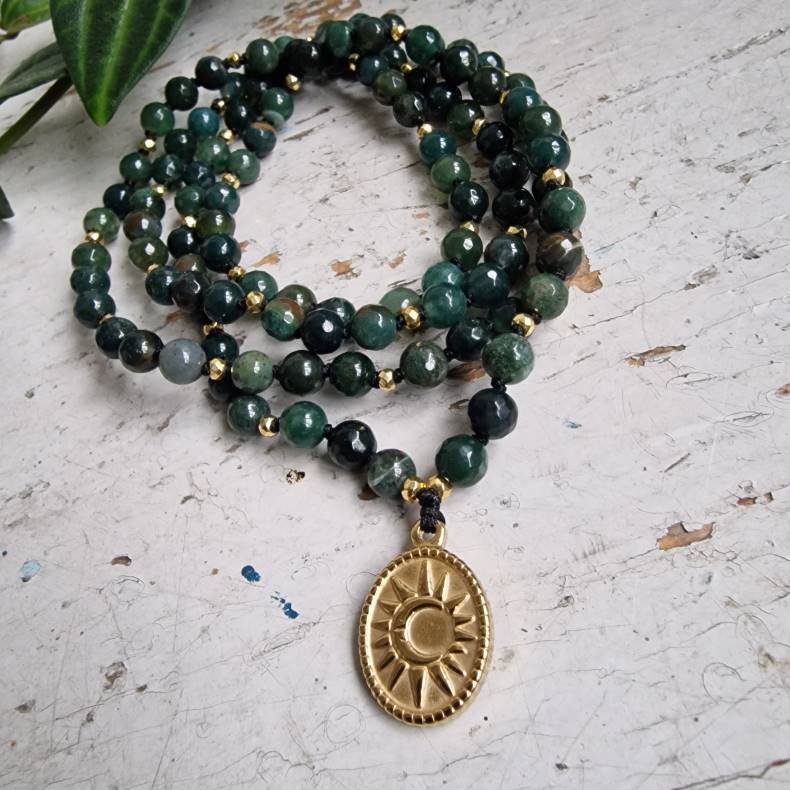 Moss agate sol og mne luksus boheme mala