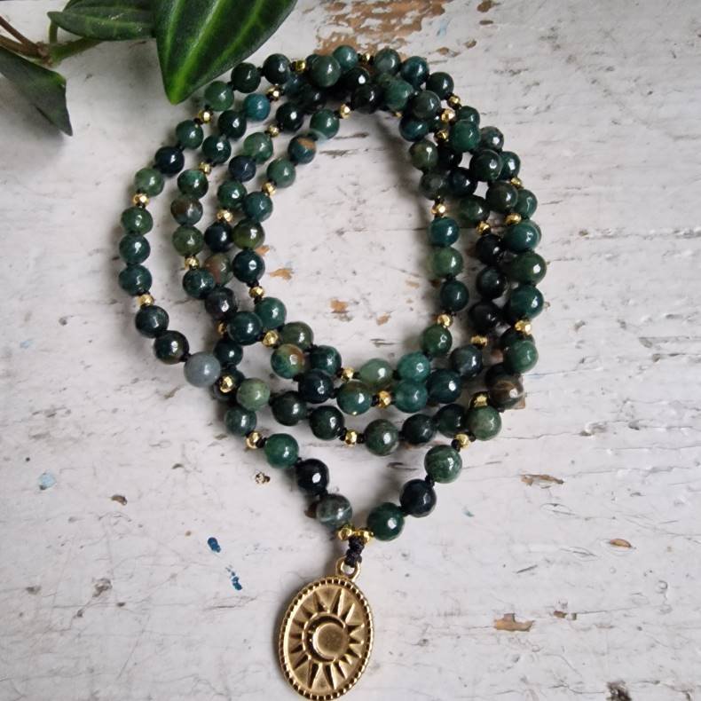 Moss agate sol og mne luksus boheme mala