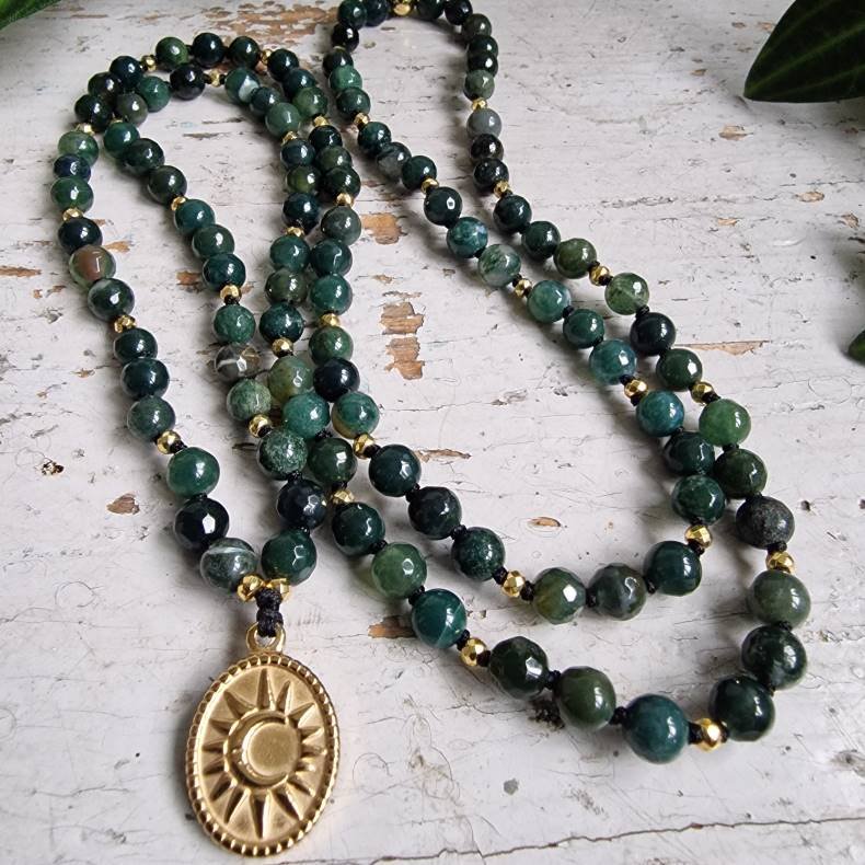 Moss agate sol og mne luksus boheme mala