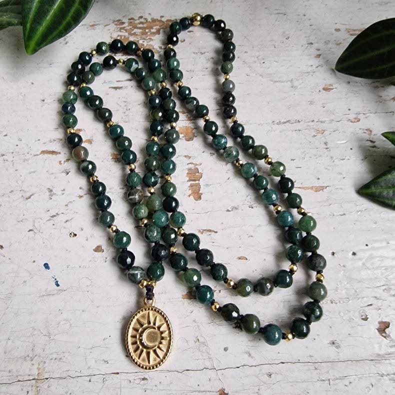 Moss agate sol og mne luksus boheme mala