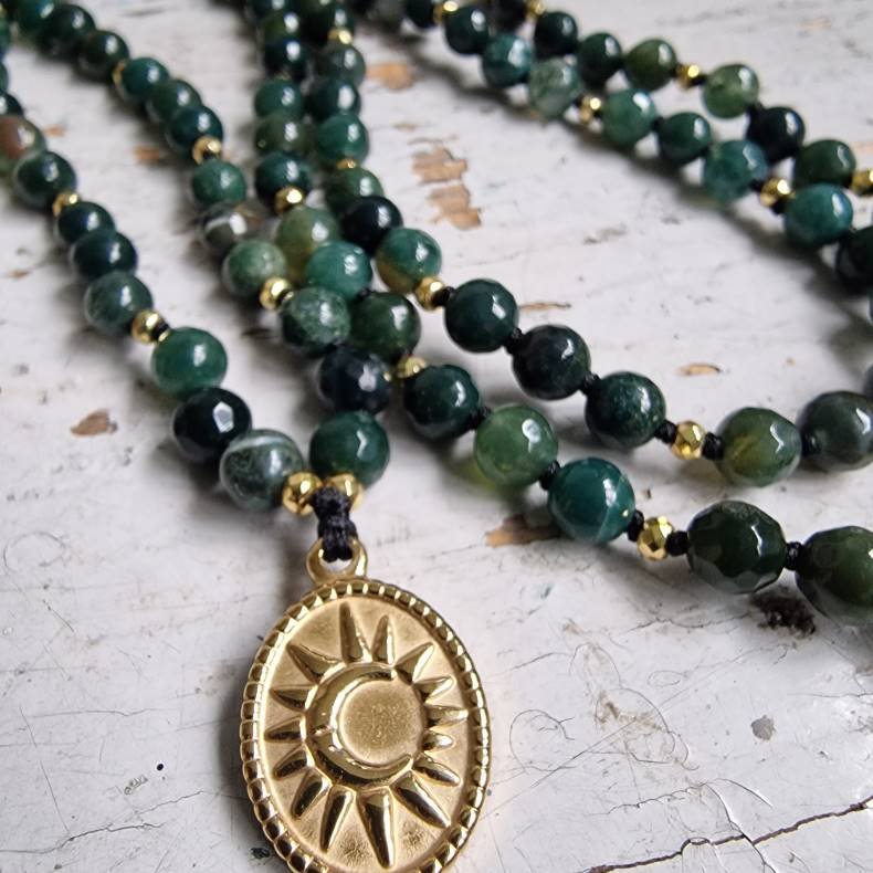 Moss agate sol og mne luksus boheme mala