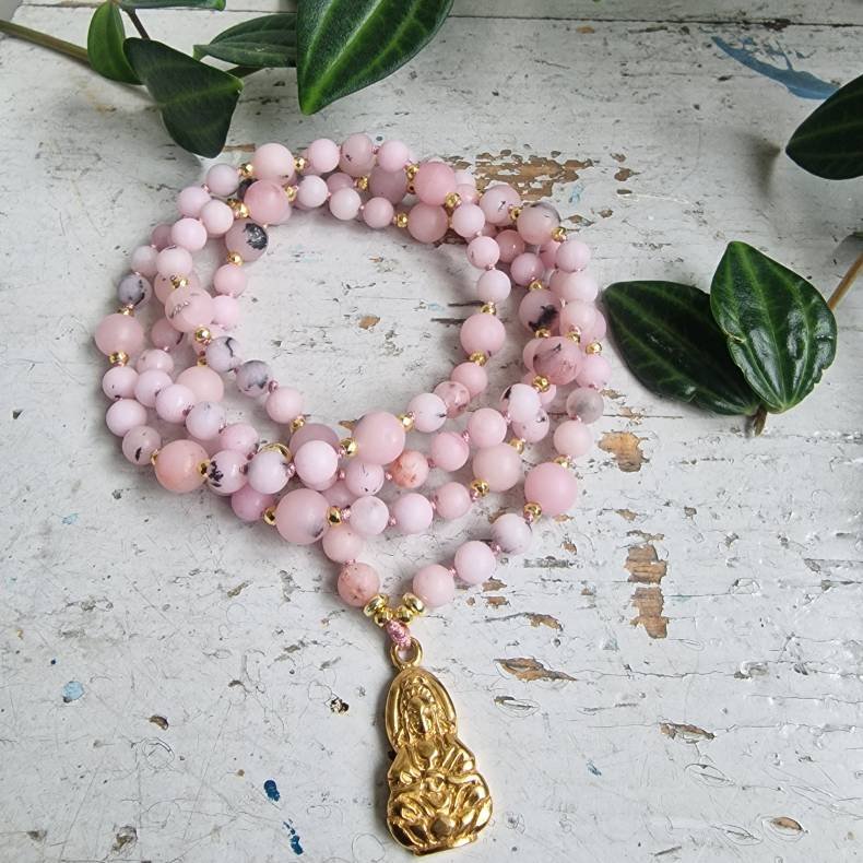 Cherry jaspis blossom guanyin i lotus G luksus boheme mala