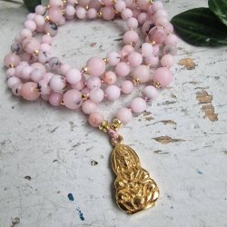 Cherry jaspis blossom guanyin i lotus G luksus boheme mala