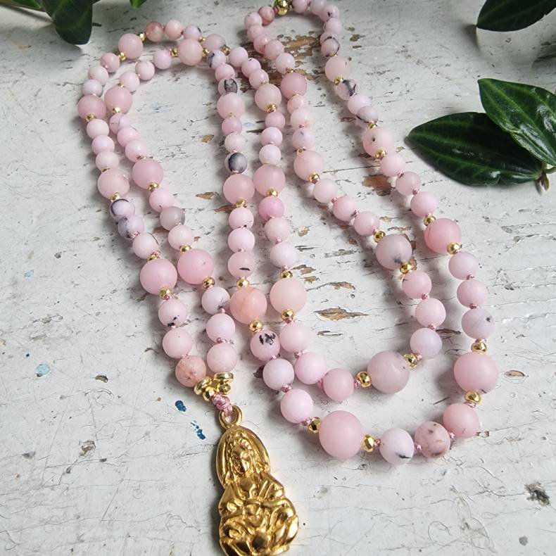 Cherry jaspis blossom guanyin i lotus G luksus boheme mala