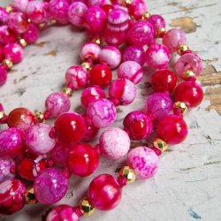 Pink agate Guanyin golden luksus boheme mala