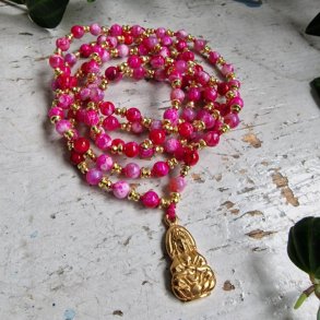 Pink agate Guanyin Lotus Luksus Boheme Mala