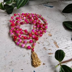 Pink agate Guanyin Lotus Luksus Boheme Mala
