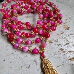 Pink agate Guanyin Lotus Luksus Boheme Mala