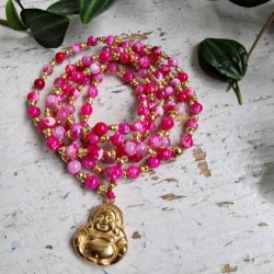 Pink agate Buddha Luksus Boheme Mala