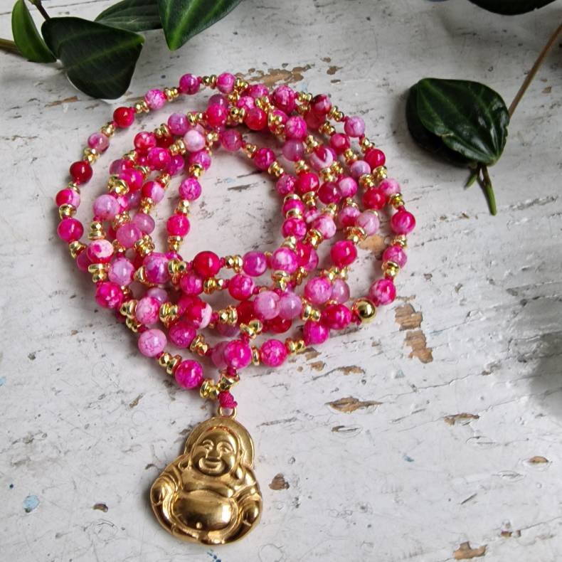 Pink agate Buddha Luksus Boheme Mala