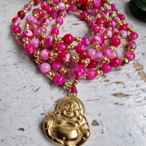 Pink agate Buddha Luksus Boheme Mala