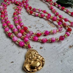 Pink agate Buddha Luksus Boheme Mala