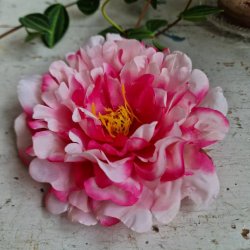 Pink/hvid pon blomster pynt S