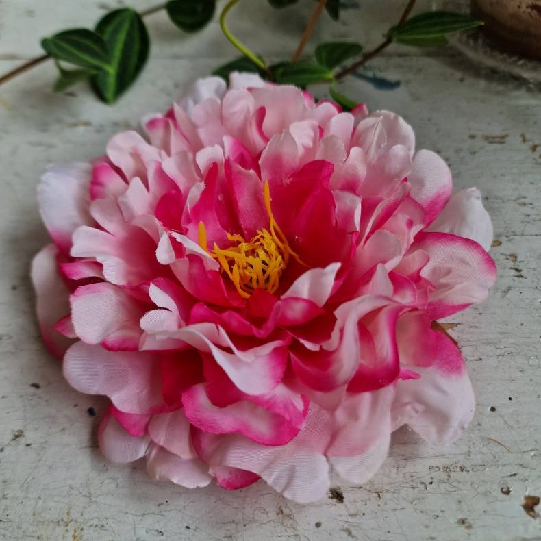 Pink/hvid pon blomster pynt S