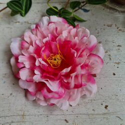 Pink/hvid pon blomster pynt S