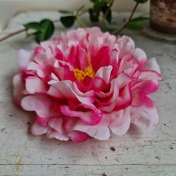 Pink/hvid pon blomster pynt S