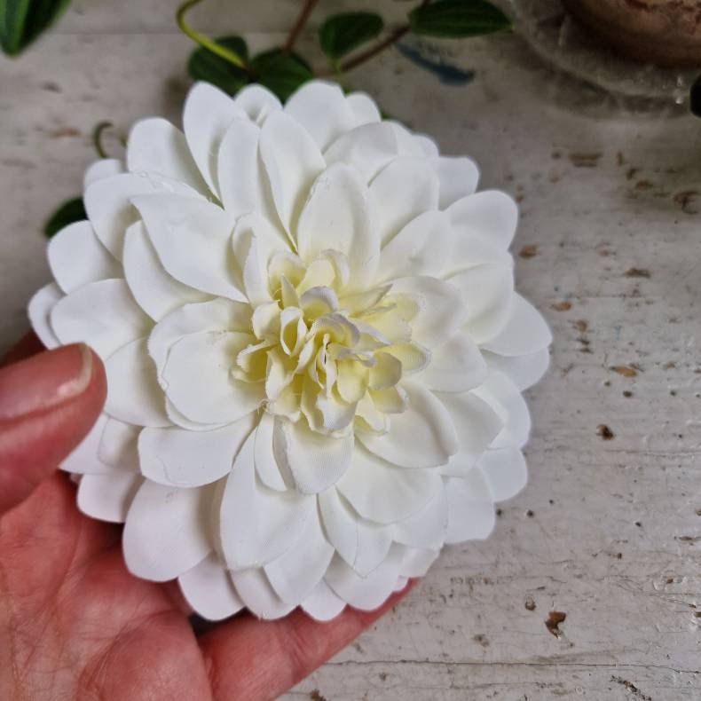 Hvid georgine flad blomster pynt S