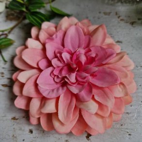 Fersken/pink flad georgine blomster pynt S