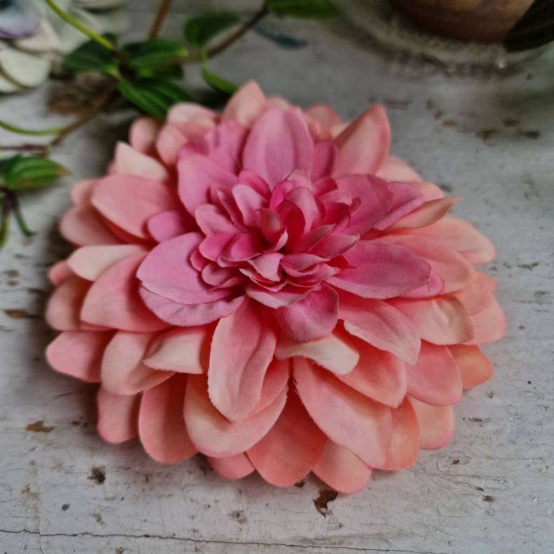 Fersken/pink flad georgine blomster pynt S