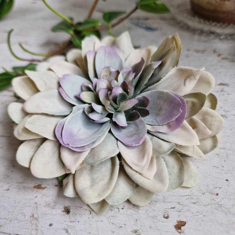 Gr/grn/lilla flad georgine blomster pynt S