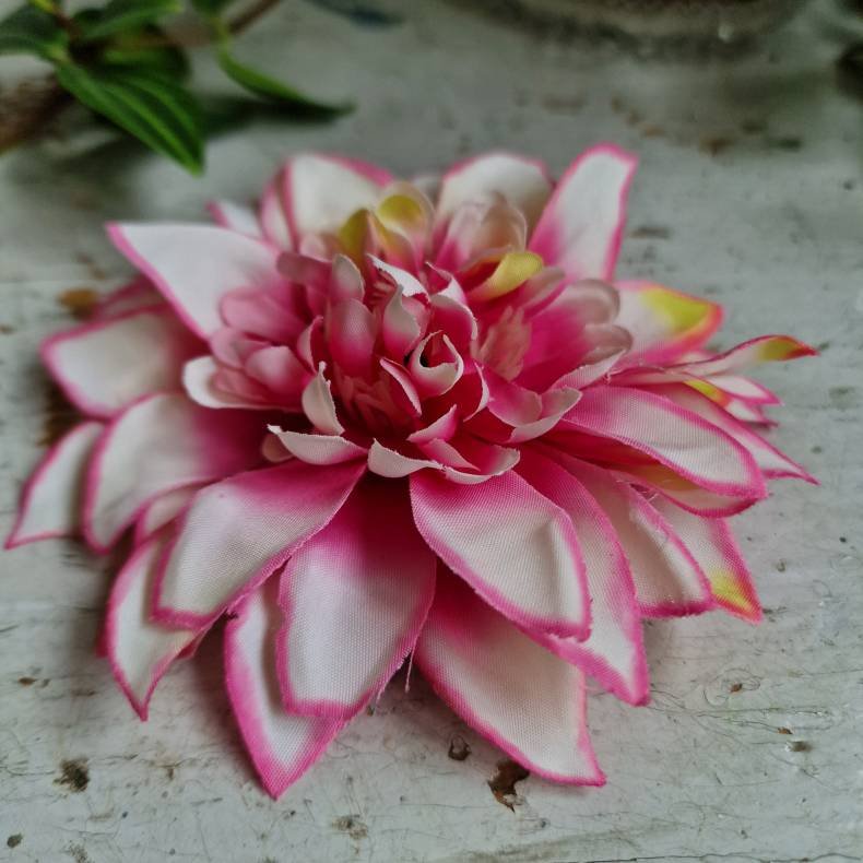 Pink/hvid/lime krysantemum blomster clips M