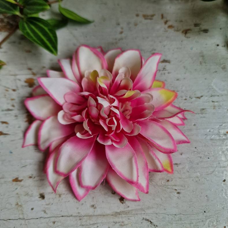 Pink/hvid/lime krysantemum blomster clips M