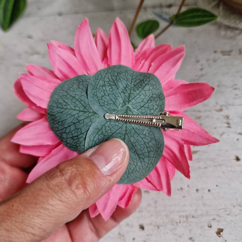 Pink/grn/gul krysantemum blomster clips M