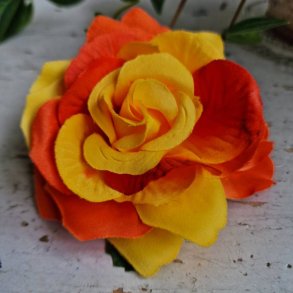 Gul/orange rose blomster clips M