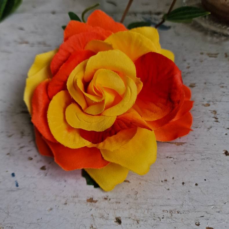 Gul/orange rose blomster clips M