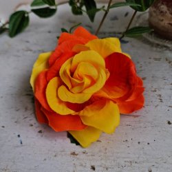 Gul/orange rose blomster clips M