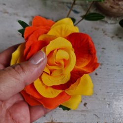 Gul/orange rose blomster clips M