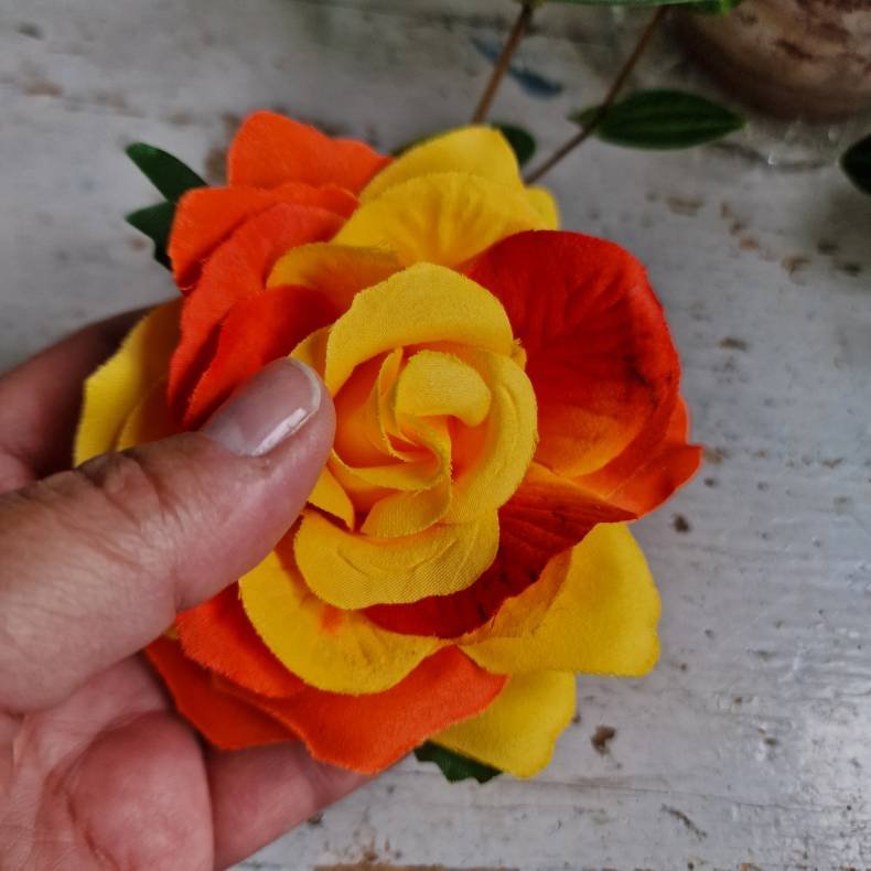 Gul/orange rose blomster clips M