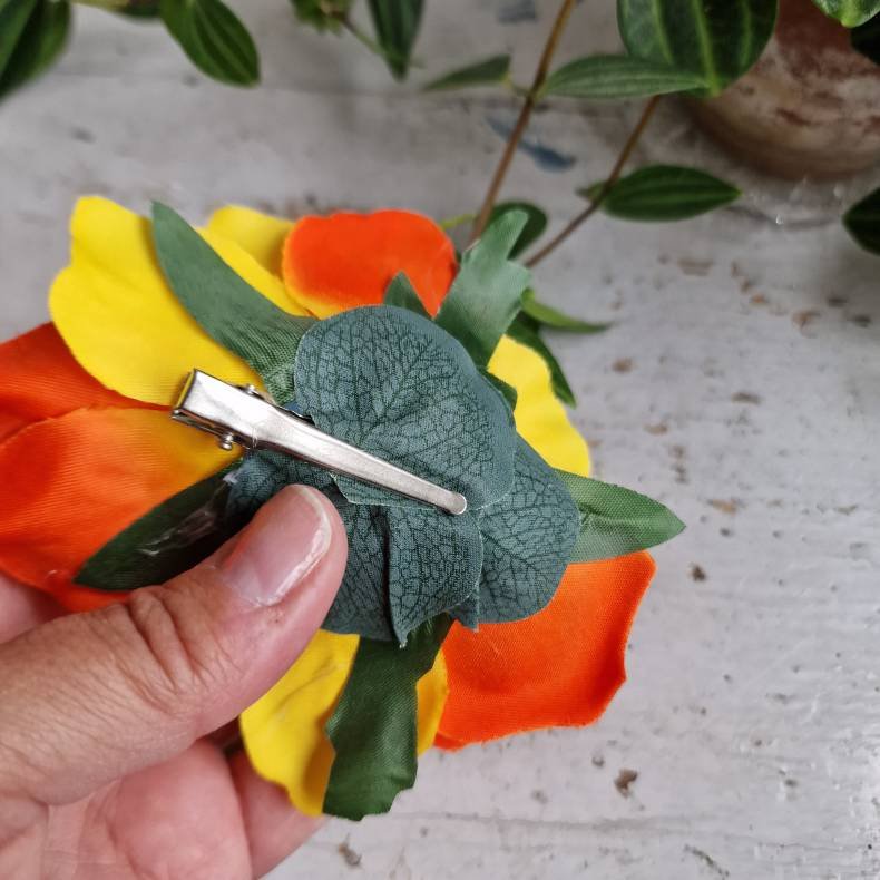 Gul/orange rose blomster clips M