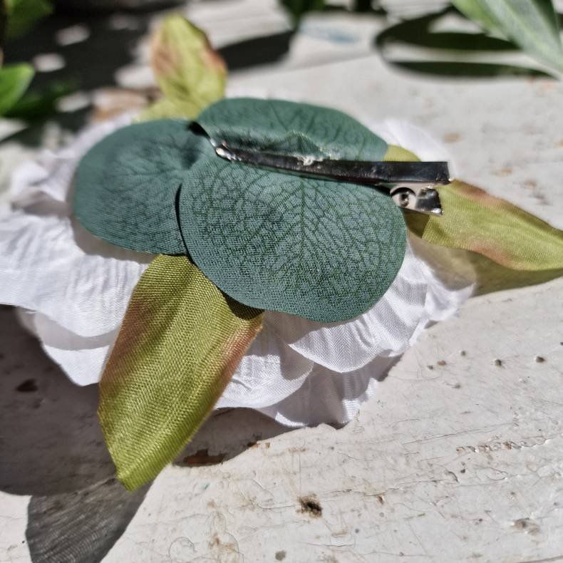 Hvid/pink pon blomster clips M