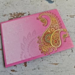 Kuvert lille, Pink med guldtryk