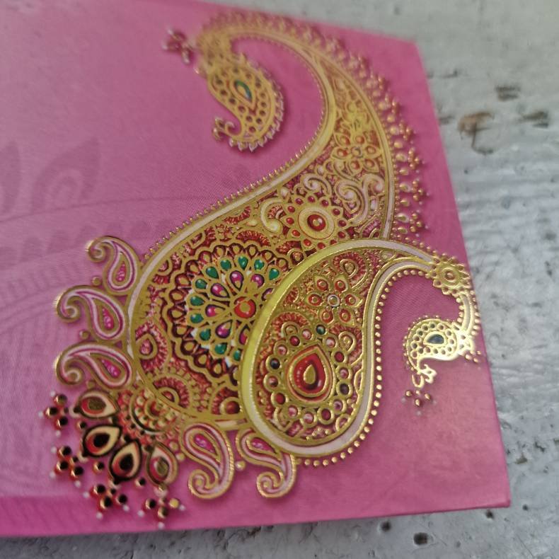 Kuvert lille, Pink med guldtryk