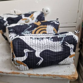 Sorte Indiske Bloktrykte kosmetik/toilettasker med store fugle.