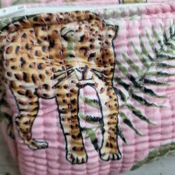 Lyserde Indiske Bloktrykte kosmetik/toilettasker med tigere og palmeblade.