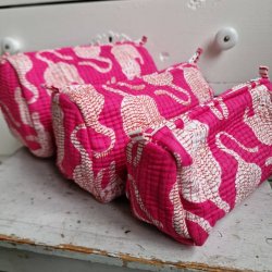 Pink Indiske Bloktrykte kosmetik/toilettasker med tigere.