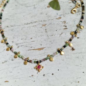 Turmalin halsk�de med ryby vedh�ng og smukke m�nter