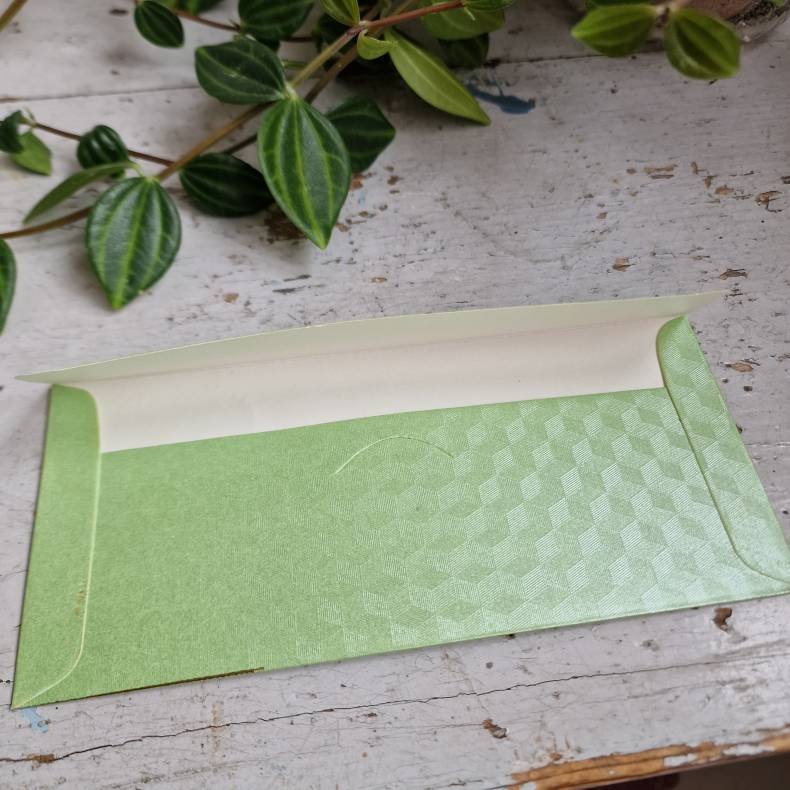 Lysegr�n kuvert med guldtryk