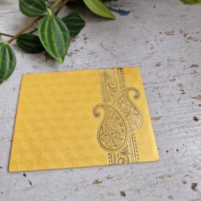 Gul kuvert, lille med guldtryk