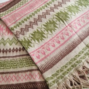 Grafisk uldt�ppe rosa/gr�n/gylden/r�dbrun