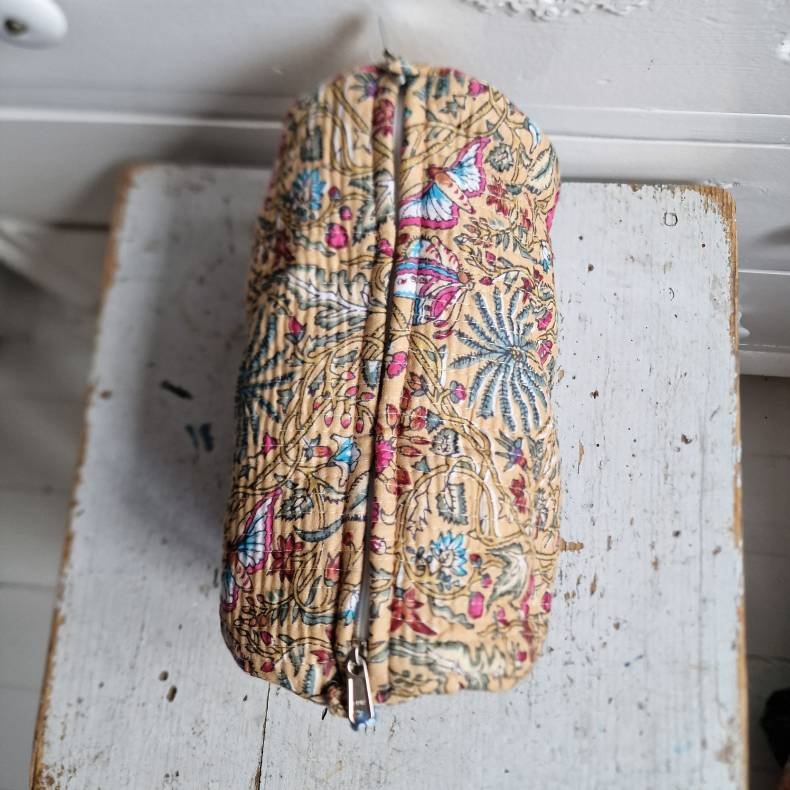 Beige  Indiske Bloktrykte kosmetik/toilettasker med sm�t m�nster 